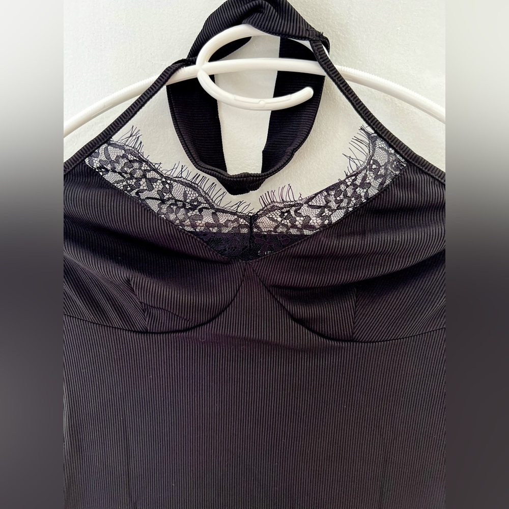 Lace Trim Halter Dress Black Short Dress Shein New - Picture 5 of 10